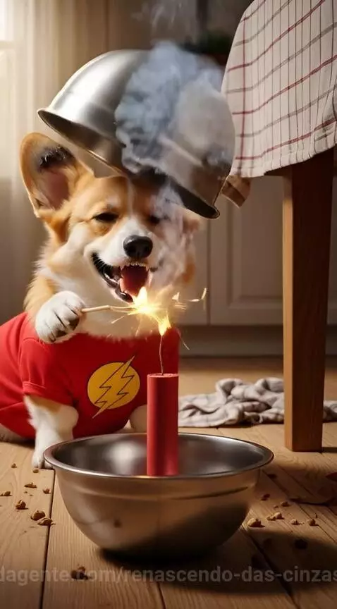 Um Corgi vestindo camisa vermelha acende uma bombinha embaix... by renascendo-das-cinzas