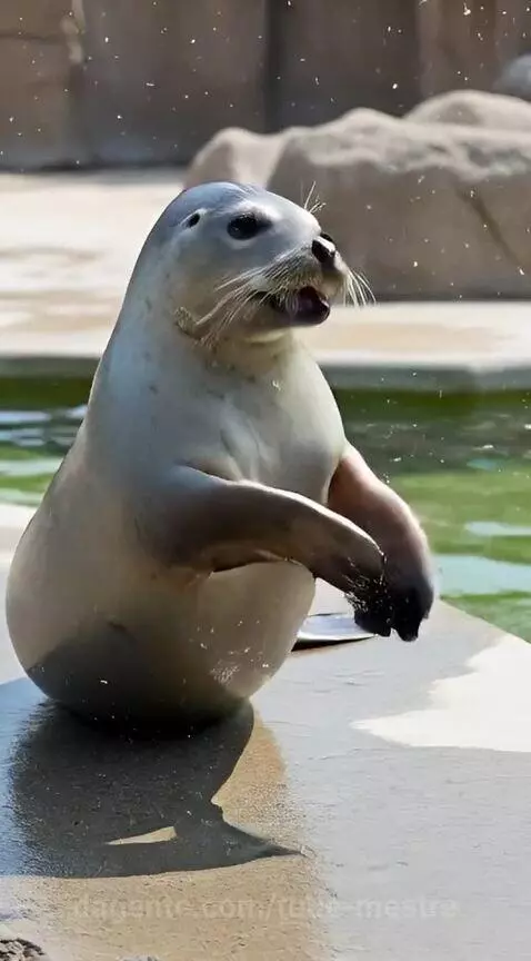 Uma foca batendo palmas no zoológico pedindo peixe.  @djdtof... by tube-mestre