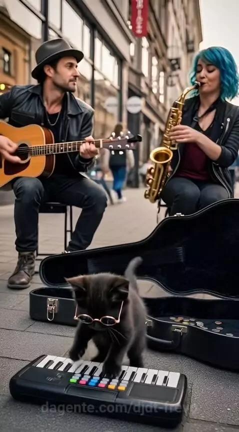 Um gatinho preto usando óculos escuros tocando teclado eletr... by djdt-frevo